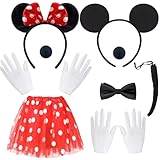 BITOWO Mouse Kostüm Damen Erwachsene mit Mini Mouse Ohren Haarreif Rock Rot Nase Handschuhe Schwanz...