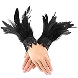 COMNICO Damen Feder-Handgelenkmanschetten, Florale Spitzenflügel-Armbänder Schwarzes...