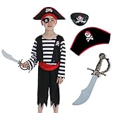 Sincere Party Kinderkostüm Piraten-Kostüm mit Hut, Schwert, Augenklappe für Unisex-Kinder...