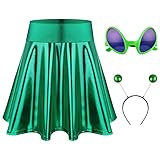 MIAHART Halloween-Alien-Stirnband und Metallic-Rock Ausgestellter Plissee-Skaterrock für...