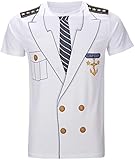 COSAVOROCK Herren Kapitän Kostüm Karneval T-Shirts (XL, Weiß)
