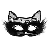 Lusofie Katzenmaske Schwarze Spitzenmaske Maske Sexy Damen Halloween Maskerade Kostüm Mädchen...