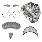 MIVAIUN 7tlg Opa Kostüm Set Alter Mann Kostümzubehör Großvater Accessoire Perücke Grauer Bart...