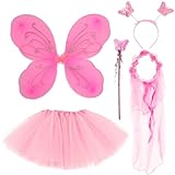 BDSHUNBF 5 Pcs Feen kostüm Kinder für Mädchen, Feenflügel Kinder Schmetterling Kostüm Mädchen,...