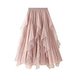 SotRong Tüllrock Damen Karneval Asymmetrisch Midirock Elastisch Hohe Taille Stufendecke Sommerrock...