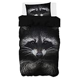 Zomer - Waschbär Bettwäsche 135x200 cm Schwarz Microfaser Bedruckte Bettwäsche-Sets 2 teilig - 1...