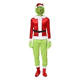 EraSpooky Grünes Monster Sankt Kostüm, Weihnachtsmann Kleidung,Weihnachts Cosplay