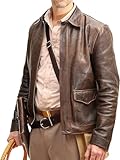 Herren Raiders of The Lost Harrison Jones Vintage Braun Bomber Lederjacke Echtes Rindsleder...