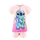 Disney Stitch T-Shirt und Shorts für Mädchen, Pyjama Baumwolle, 2 Teiliges Sommerset Stitch und...