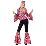 Morph Zeitreise Kostüm, 70 er Jahre Kleidung, Kostüm Zeitreise Damen, Hippie Kostüm Damen Hose,...
