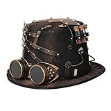 BLESSUME Steampunk Zylinder Hut mit Brille for Karneval, Halloween, Mottoparty (L, Bronze 2)