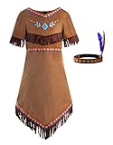 ReliBeauty Indianer Kostüm Kinder Mädchen mit Stirnband，130