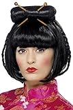 Smiffys Orientalische Lady Perücke, Schwarz, Mittellang mit Essstäbchen