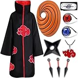 Akatsuki Mantel Kinder Erwachsene Cosplay Anime Obito Itachi Kostüm 9 Stück Zübehör Maske Ring...