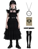 Mrsclaus Wednesday Addams Kostüm für Kinder Mädchen Kleid Schwarz Addams Family Mittwoch Cosplay...