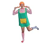 Damenkleid Karlinchen kurz grün mit rot-weiß geringelten Ärmeln gelbe Tasche Göre freches...
