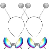 Vibbang 2 Stück Alien Brille Alien Kostüm Sonnenbrille mit 2 Stück Martian Antenne Stirnband...