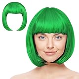 AOMIG Kurze Bob Perücke, Wig mit 2 x Haarnetz, Bunte Neon-Bob-Perücke, Perücken Haarteile Cosplay...