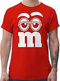 T-Shirt Herren - Karneval & Fasching - Faschingskostüm Gruppen M&M Aufdruck Gesicht - L - Rot -...