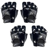 KEYRI 2 Paar Punk Handschuhe Fingerlos Biker Rocker Lederhandschuhe Motorrad Biker Handschuhe Mit...