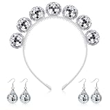 2 Paar Disco Ohrringe 1 Stück Disco Stirnband Kugelkopf mit Reflektierender Spiegelkugel Ohrringe...