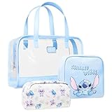 Disney Stitch Kulturtasche Damen, 3er-Set Make Up Tasche, Waschtasche, Kosmetiktasche Damen Blau -...