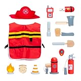UMU® Kinder Holz Feuerwehrmann Spielset mit Feuerwehr Kostüm inkl. Kappe, Feuerlöscher,...