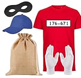 Kostümheld® Gangster Panzerknacker Unisexgröße 170-190 cm Bandit Tshirt mit Accessoires...