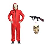 Anxicer Halloween Kostüm Bankräuber Overall für Karneval Dieb Kostüm Overall Rot Langarm...