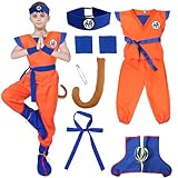 KIDCOS Anime Goku Cosplay Kostüm,7Pcs Kostüm Kinder für Son Goku mit...