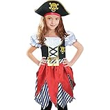 Piratenkostüm für Mädchen, Seeräuber-Prinzessin, Deluxe-Kleid und Piratenhut für Kinder 5-6...