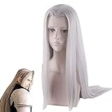Sephiroth Perücke, FF7 Sephiroth Perücke, langes silbernes glattes Haar, Cosplay für Jungen und...