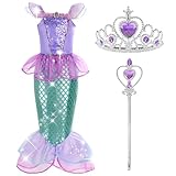 Runup Meerjungfrau Kostüm Mädchen, 3 Teiliges Set Meerjungfrau Prinzessin Kleid Kinder mit Krone...