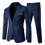 Allthemen Herrenanzug 2 Teilig Slim Fit Anzüge Business Hochzeitanzug für Männer Dunkelblau L