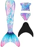 DNFUN Mädchen Meerjungfrauenschwanz Zum Schwimmen mit Meerjungfrau Flosse -Mermaid Tail...