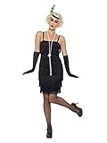 Smiffys Flapper Kostüm, Schwarz, mit kurzem Kleid, Kopfschmuck & Handschuhen