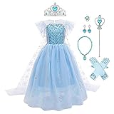 Mädchen Prinzessin Kostüme Eiskönigin Schneeflocke Tüll Maxikleid mit Umhang Zubehör Kinder...