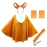 Paxrmuky Fuchs Kostüm Damen, Fuchs Ohren Haarreif + Umhang+ Plüschschwanz + Stiefelüberzüge,...