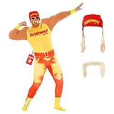Morph Kostüm Hulk Hogan für Herren, Wrestler Outfit, Ideal für Karneval und Fasching, L