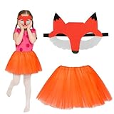 Fennoral 2tlg Fuchs Kostüm Mädchen Orange Tutu Rock mit Fuchs Maske Fox Cosplay Tierkostüm...