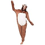 corimori (Henry das Faultier Damen & Herren Onesie Jumpsuit Kostüm Gr. 160-170cm, Braun-Creme