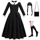 WIOLETA Schwarzes Kostüm Schwarzer Kostüm Für Mädchen Mit Perücke, Tasche, Socken Für Mädchen...