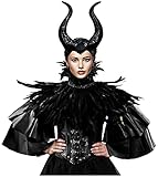 keland Schwarzer Feder Cape Schal mit Maleficent Hörner Gothic Feather Shawl Poncho Halloween...