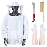 ZONSUSE Imker Schutzanzug mit Handschuhen und Bienenstockwerkzeugen, Edelstahl J Haken Rahmenheber...