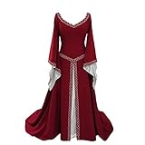 YUDATPG Mittelalterliches Kleid mit ausgestellten Ärmeln, langes Renaissance-Kleid für Damen,...