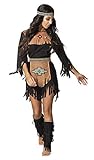 shoperama She-Wolf Indianerin Damen Kostüm Schwarz Kleid Gürtel Stulpen Haarband Squaw Western...