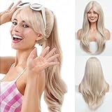 HAIRCUBE Lange Locken/Welle mit Pony Perücken für Frauen Natur Hitzebeständige Kunstfaser...