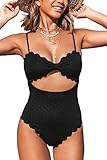 CUPSHE Damen Badeanzug Schleife Wellenkante Bademode Cut Out Figurformend Strukturierte Einteilige...