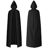 AOOWU Schwarzer Umhang, Vampir Umhang mit Kapuze Erwachsene, Umhang kostüm Cape Satin Herren Damen,...