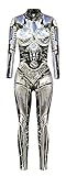 FEOYA Halloween Kostüm Damen Skelett Overall 3D Print Langarm Skinny Skeleton Catsuit Cosplay - S